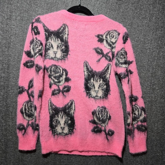 Oxknit Women's Fuzzy Pink Cat Rose Long Sleeve Sweater Size M New With Tags - Picture 7 of 8